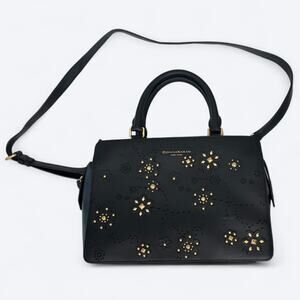 Donna Karan Gold Studded Black Leather Hand Bag Purse w/ Crossbody Strap